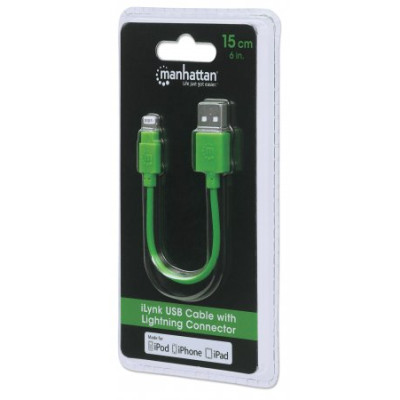 Кабель для iPhone 5/6/Ipad 4, 0.15м, зелений, Manhattan