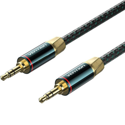 Кабель AUX Audio TRS M/M, 3.0м, Silver-plated, Zinc alloy, обплетення, зелений, Vention