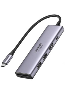 Док-станція USB3.1 Type-C --> HDMI 4K60Hz/USB 3.0х2/SD/TF/PD 100W 5-in-1 Ugreen CM511 Сіра