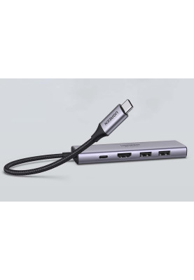 Док-станція USB3.1 Type-C --> HDMI 4K60Hz/USB 3.0х2/SD/TF/PD 100W 5-in-1 Ugreen CM511 Сіра