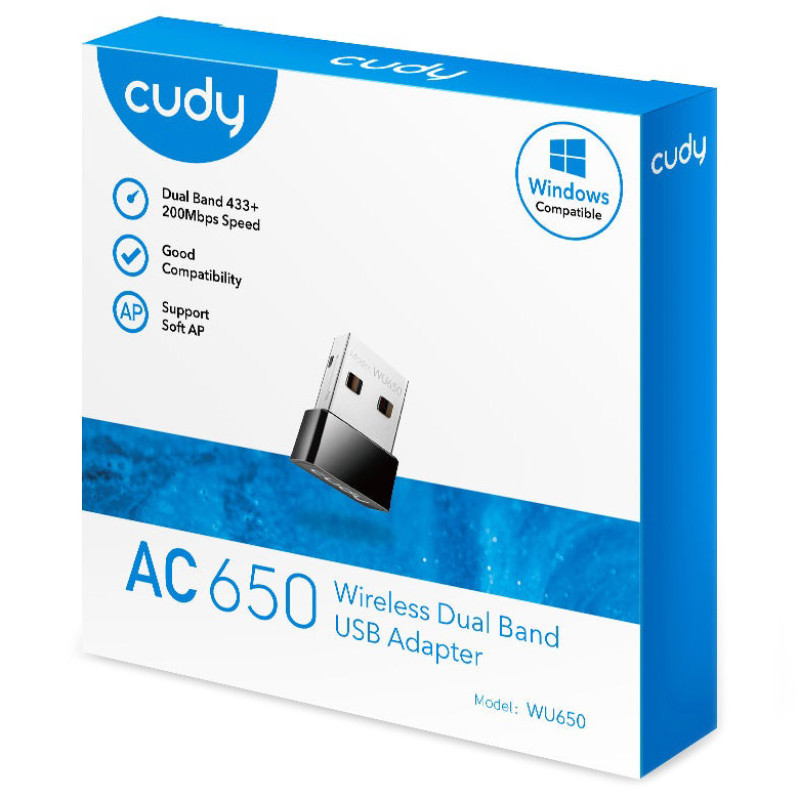 Адаптер WiFi Cudy WU650, AC650 Wi-Fi Mini USB Adapter