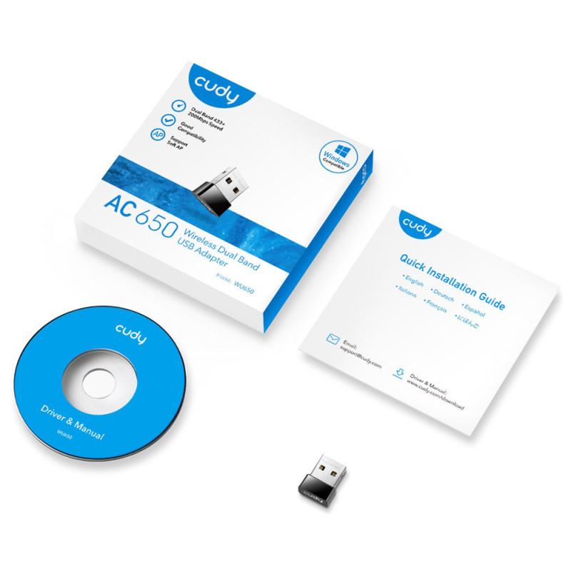 Адаптер WiFi Cudy WU650, AC650 Wi-Fi Mini USB Adapter