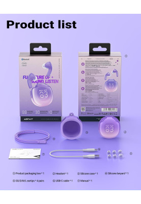 Навушники TWS Acefast T9 grape purple