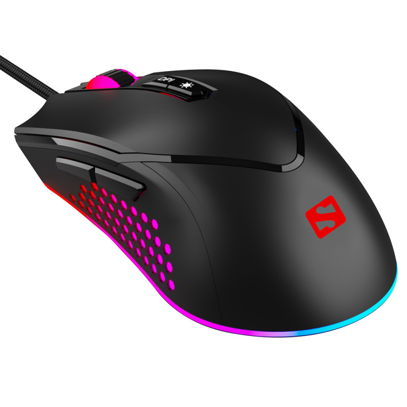 Мишка Sandberg Azazinator Mouse 6400 RGB, ігрова, 6400dpi., 7кн.Huano, чорна