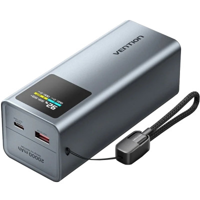 УМБ Vention 20000mAh 100W PD,QC3.0, USB-A,USB-C In/Out,with Built-in USB-C Cable, LED Display,Black УМБ Vention 20000mAh 100W PD,QC3.0, USB-A,USB-C In/Out,with Built-in USB-C Cable, LED Display,Black
