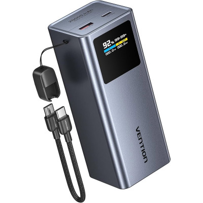 УМБ Vention 20000mAh 100W PD,QC3.0, USB-A,USB-C In/Out,with Built-in USB-C Cable, LED Display,Black УМБ Vention 20000mAh 100W PD,QC3.0, USB-A,USB-C In/Out,with Built-in USB-C Cable, LED Display,Black