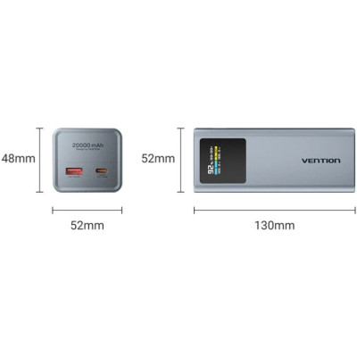 УМБ Vention 20000mAh 100W PD,QC3.0, USB-A,USB-C In/Out,with Built-in USB-C Cable, LED Display,Black УМБ Vention 20000mAh 100W PD,QC3.0, USB-A,USB-C In/Out,with Built-in USB-C Cable, LED Display,Black