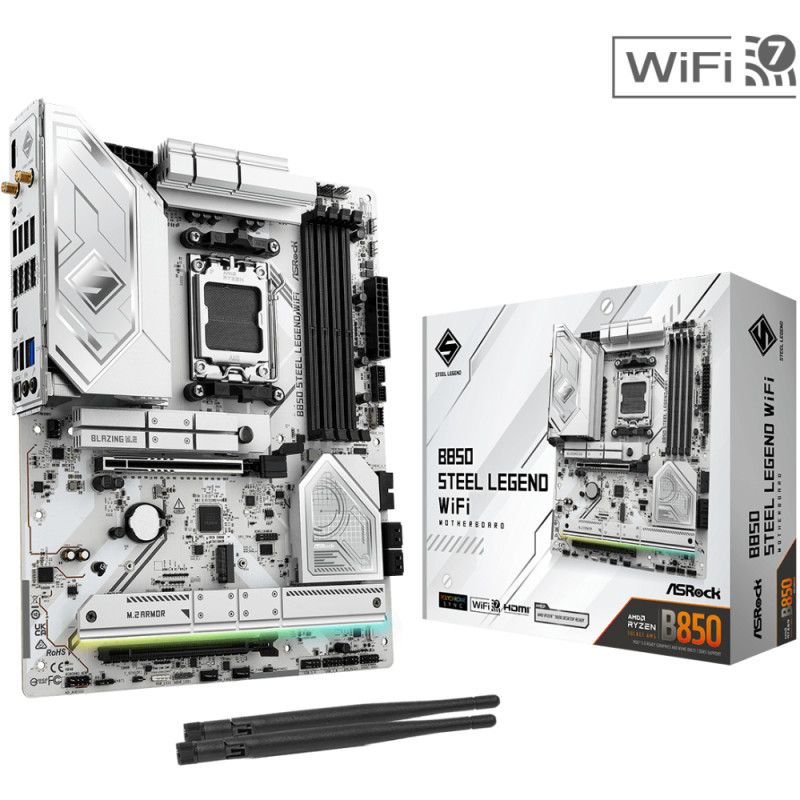 ASRock B850 Steel Legend WiFi (AM5/B850, 4*DDR5, 2xPCIex16, HDMI, 4xSATA,4xM.2, 2.5GLan, ATX)