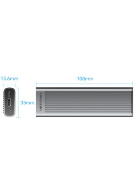 Зовнішня кишеня для SSD M.2 (NVME) M-key USB Type-C 3.2 10Gbps Heat Sink Aluminum сіра Vention
