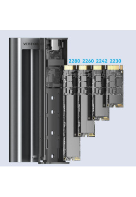 Зовнішня кишеня для SSD M.2 (NVME) M-key USB Type-C 3.2 10Gbps Heat Sink Aluminum сіра Vention