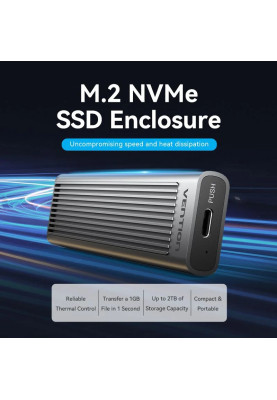 Зовнішня кишеня для SSD M.2 (NVME) M-key USB Type-C 3.2 10Gbps Heat Sink Aluminum сіра Vention