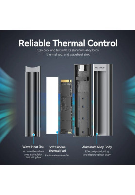 Зовнішня кишеня для SSD M.2 (NVME) M-key USB Type-C 3.2 10Gbps Heat Sink Aluminum сіра Vention