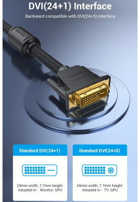 Кабель DVI-D 24M - 24M, 8.0 м, 2K 60Hz обплетення, з феритами Vention