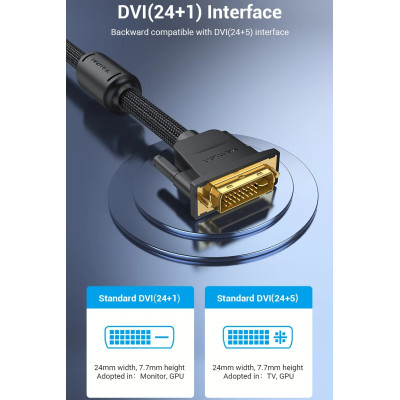 Кабель DVI-D 24M - 24M, 8.0 м, 2K 60Hz обплетення, з феритами Vention Кабель DVI-D 24M - 24M, 8.0 м, 2K 60Hz обплетення, з феритами Vention