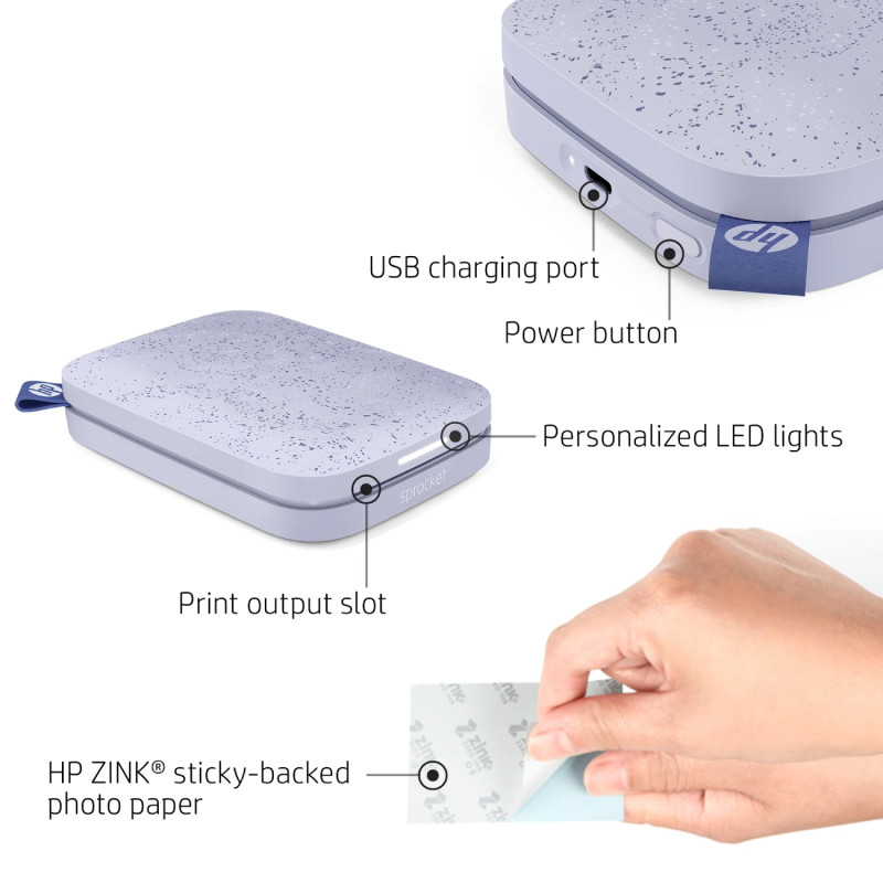 Фотодрукарка портативна HP Sprocket Purple (2"x3",313x400dpi,Zink, 64MB,Bluetooth, колір фіолетовий)