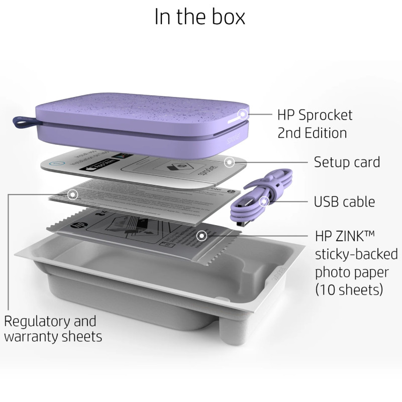 Фотодрукарка портативна HP Sprocket Purple (2"x3",313x400dpi,Zink, 64MB,Bluetooth, колір фіолетовий)
