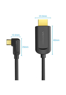 Кабель USB 3.1 Type-C M - HDMI M, 1.5m 90° 4K 60 Гц PVC Black Vention