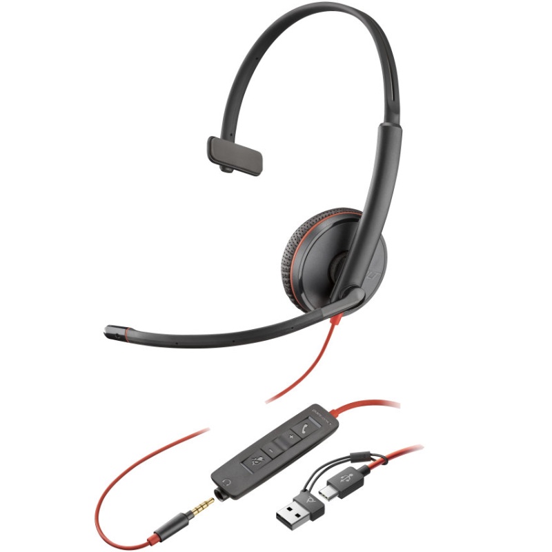 Гарнітура Poly BlackWire C3215 USB-C/A + 3.5mm HS Mono