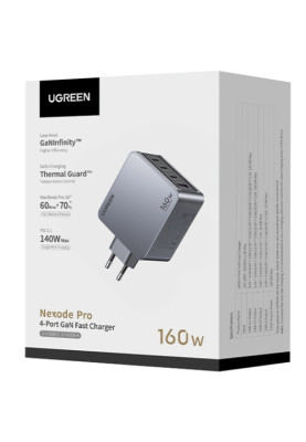 Зарядний пристрій 4xUSB 160W GaN (3xType-C+USB-A) Nexode Pro сірий X763 Ugreen