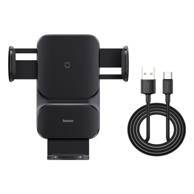 Автомобільне кріплення-зарядка 15W для смартфона 4.7-7.5" (На решітку + гачок) Baseus чорне