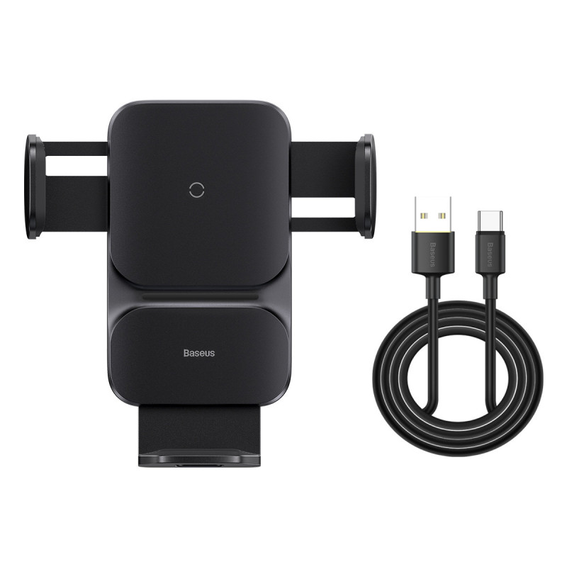 Автомобільне кріплення-зарядка 15W для смартфона 4.7-7.5" (На решітку + гачок) Baseus чорне
