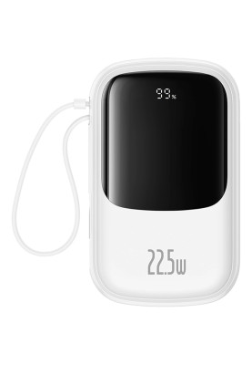 УМБ Baseus Qpow Pro+ 20000mAh 22,5W,1xLightning,1xUSB-A,1xType-C,with built-in USB-C Cable White