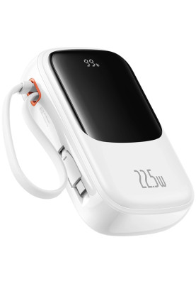 УМБ Baseus Qpow Pro+ 20000mAh 22,5W,1xLightning,1xUSB-A,1xType-C,with built-in USB-C Cable White