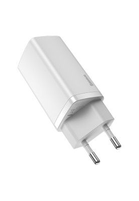 Зарядний пристрій 2xUSB 65W GaN (USB-C+USB-A) Білий Baseus