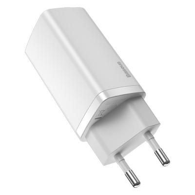 Зарядний пристрій 2xUSB 65W GaN (USB-C+USB-A) Білий Baseus