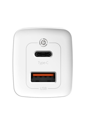 Зарядний пристрій 2xUSB 65W GaN (USB-C+USB-A) Білий Baseus