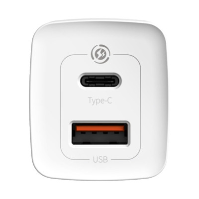 Зарядний пристрій 2xUSB 65W GaN (USB-C+USB-A) Білий Baseus