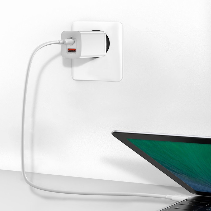 Зарядний пристрій 2xUSB 65W GaN (USB-C+USB-A) Білий Baseus