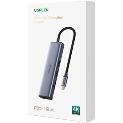 Док-станція USB3.1 Type-C --> HDMI 4K60Hz/USB 3.0x2/RJ45/SD/TF/PD 100W Ugreen CM512 Сіра Док-станція USB3.1 Type-C --> HDMI 4K60Hz/USB 3.0x2/RJ45/SD/TF/PD 100W Ugreen CM512 Сіра