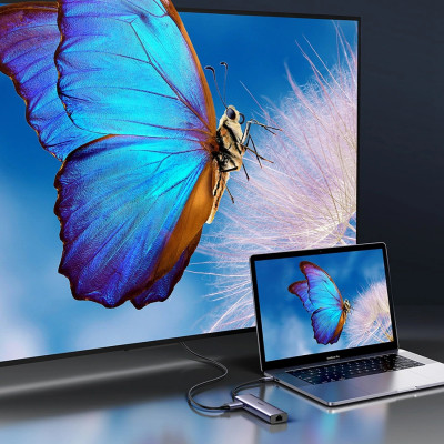Док-станція USB3.1 Type-C --> HDMI 4K60Hz/USB 3.0x2/RJ45/SD/TF/PD 100W Ugreen CM512 Сіра Док-станція USB3.1 Type-C --> HDMI 4K60Hz/USB 3.0x2/RJ45/SD/TF/PD 100W Ugreen CM512 Сіра
