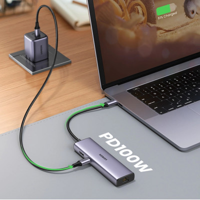 Док-станція USB3.1 Type-C --> HDMI 4K60Hz/USB 3.0x2/RJ45/SD/TF/PD 100W Ugreen CM512 Сіра Док-станція USB3.1 Type-C --> HDMI 4K60Hz/USB 3.0x2/RJ45/SD/TF/PD 100W Ugreen CM512 Сіра