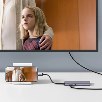 Док-станція USB3.1 Type-C --> HDMI 4K60Hz/USB 3.0x2/RJ45/SD/TF/PD 100W Ugreen CM512 Сіра Док-станція USB3.1 Type-C --> HDMI 4K60Hz/USB 3.0x2/RJ45/SD/TF/PD 100W Ugreen CM512 Сіра