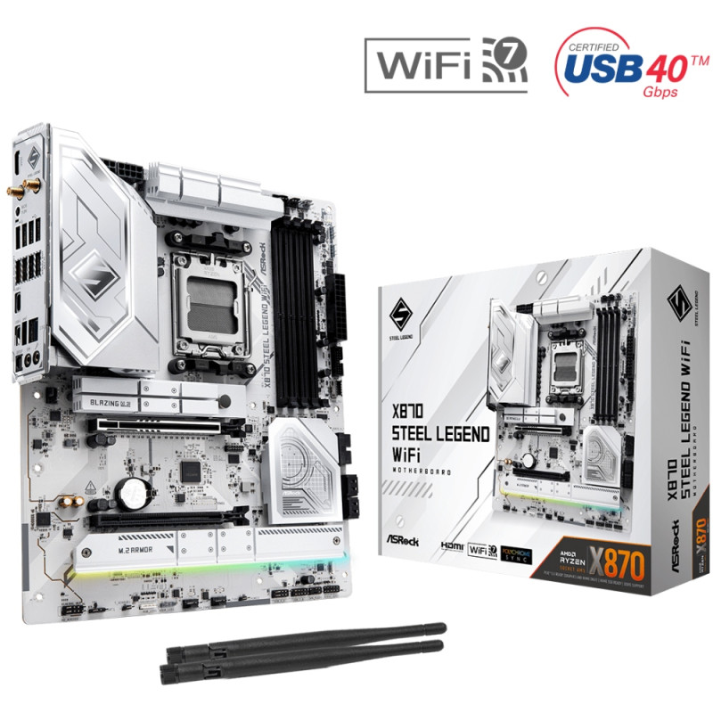 ASRock X870 STEEL LEGEND WIFI (AM5/X870, 4*DDR5, 2xPCIex16, HDMI/USB4, 4xSATA, 3xM.2, 2.5GLan, ATX)