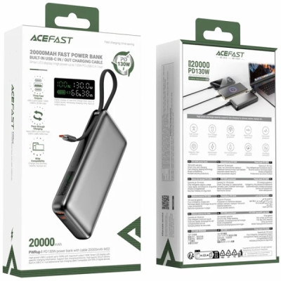 УМБ Acefast 20000mAh 130W PD,QC3.0 USB-A+USB-C In/Out,build-in cable M22 Gray