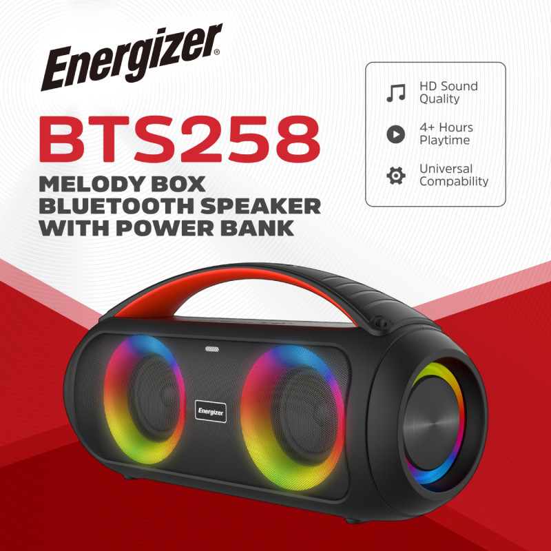 Акустична система 1.0 Energizer 20Вт Bluetooth 5.3 TF/USB/AUX/FM/TWS/MIC, Dual 3” Drivers чорна