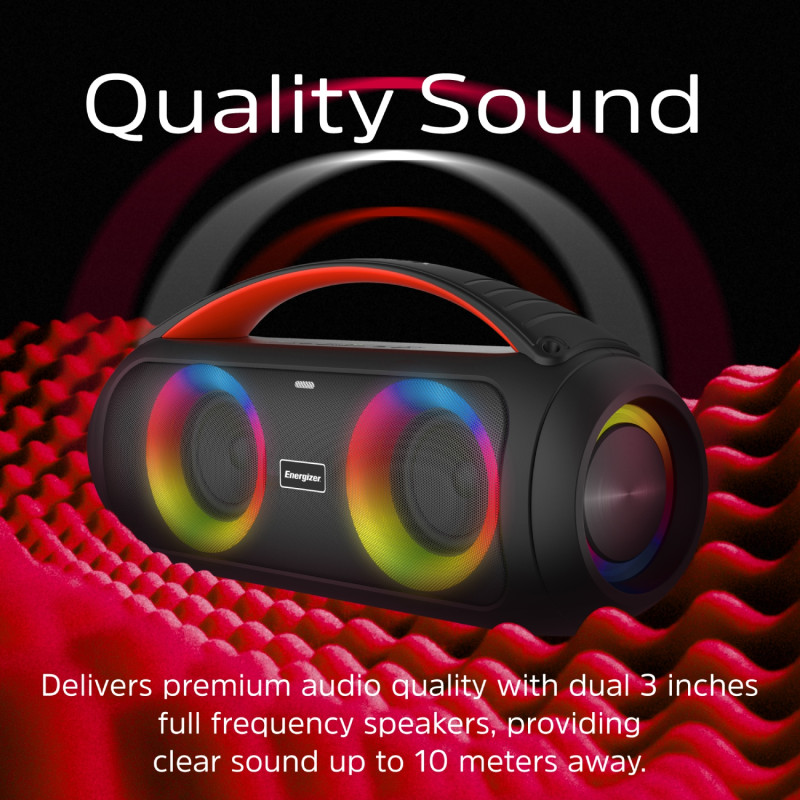 Акустична система 1.0 Energizer 20Вт Bluetooth 5.3 TF/USB/AUX/FM/TWS/MIC, Dual 3” Drivers чорна