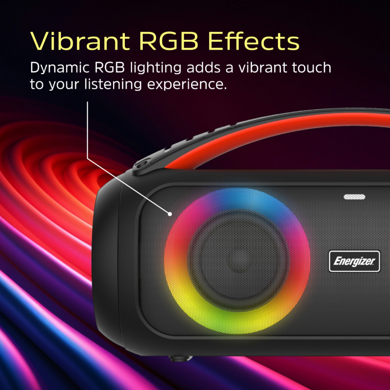 Акустична система 1.0 Energizer 20Вт Bluetooth 5.3 TF/USB/AUX/FM/TWS/MIC, Dual 3” Drivers чорна