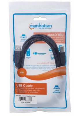 Кабель USB AM-BM, 5.0 м, чорний, Manhattan