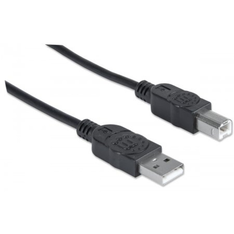 Кабель USB AM-BM, 5.0 м, чорний, Manhattan