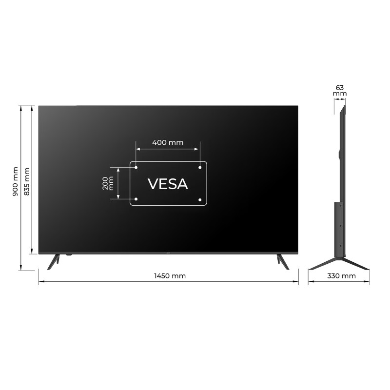 TV 65 Kivi 65U760QB UHD/DLED/T2/Android 11/2 x 12W/HDMI/Wi-Fi/VESA 400x200 M6//Black