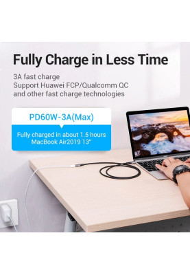 Кабель USB 3.1 Type-C M-F 1.0 м (подовжувач) 60W (20V/3A) 4K60HZ Thunderbolt 3 Vention