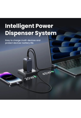 Зарядний пристрій 3xUSB 65W (2xUSB-C+USB-A) Gan Nexode Fast Charger Сірий X553 Ugreen