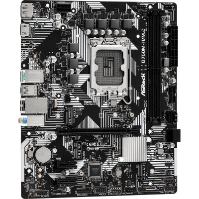 ASRock B760M-H/M.2 (1700/B760, 2*DDR5, 1xPCIex16, 4xSATAІІІ, 2xM.2, GLan, 7.1ch, mATX)
