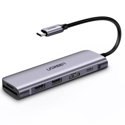 Док-станція USB3.1 Type-C --> HDMI/USB 3.0x2/SD&TF/PD Ugreen CM195 Косм. Сірий