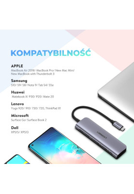 Док-станція USB3.1 Type-C --> HDMI/USB 3.0x2/SD&TF/PD Ugreen CM195 Косм. Сірий