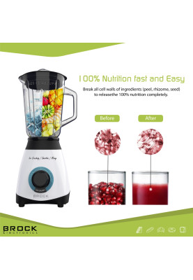 Блендер BROCK BL 1501 WH стаціонарний 500Вт/ скляна чаша 1,5л/ PULSE/ 2 швидкості/ дроблення льоду